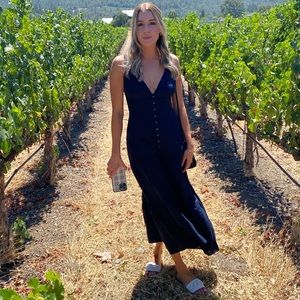 A.L.C. Navy Jolie Silk & Linen-Blend Midi Dress